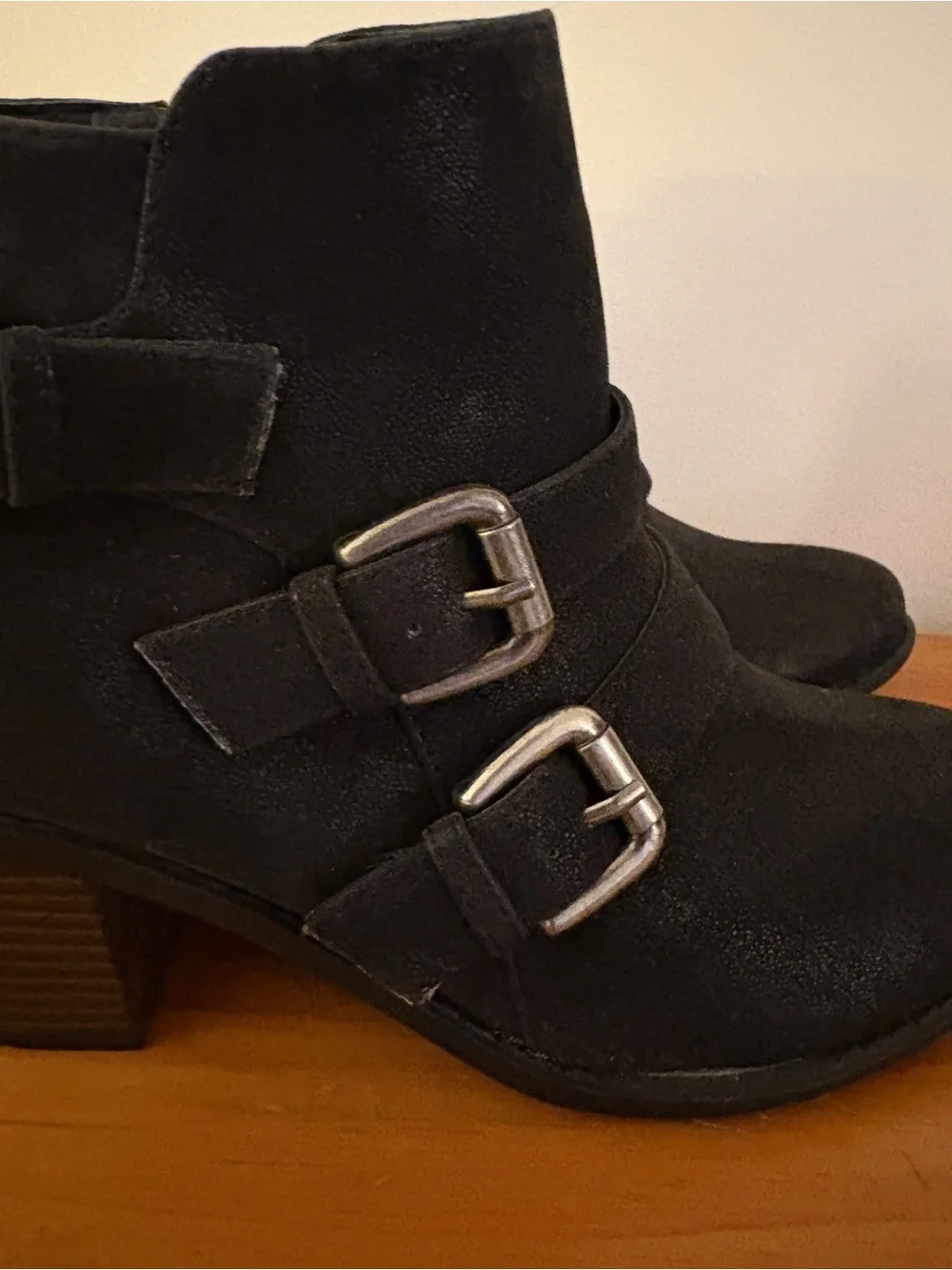 Crown Vintage Black Triple Buckle Ankle Booties